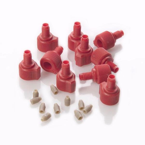 Фитинг 10-32 затягиваемый от руки Red Delrin Single Wing-гайкаMale/PEEK Ферулла для 1/16" OD капилляра