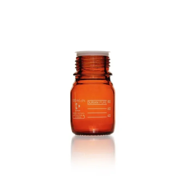 Бутыль DURAN PURE, янтарная, градуированная, GL 45, с пылезащитным колпачком, без крышки и сливного кольца, 100 мл