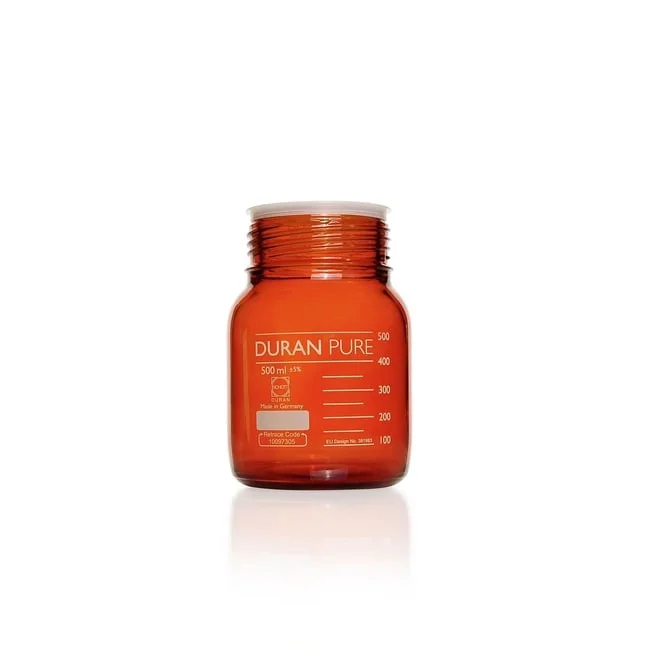 Бутыль DURAN PURE, янтарная, градуированная, GLS 80, с пылезащитным колпачком, без крышки и сливного кольца, 500 мл