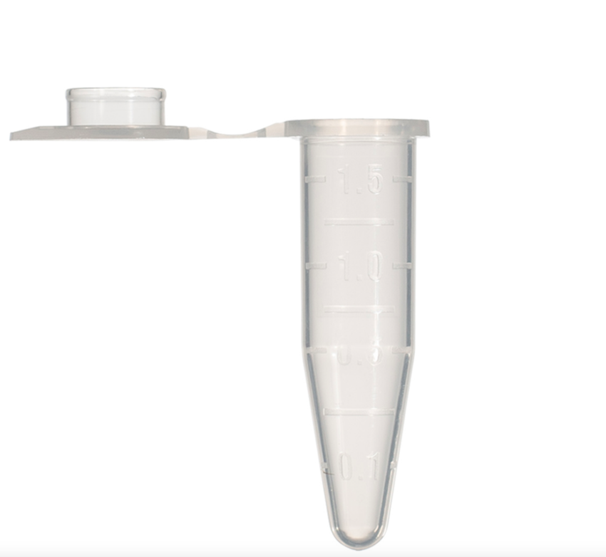 1.5 мл прозрачная микроцентрифужная пробирка Gluvex,V-образное дно, защелкивающаяся крышка, 10000 шт./уп.