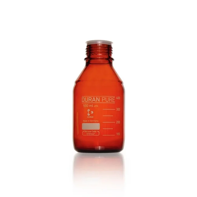Бутыль DURAN PURE, янтарная, градуированная, GL 45, с пылезащитным колпачком, без крышки и сливного кольца, 500 мл