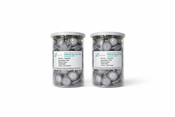 Нестерильные гидрофильные PVDF шприцевые фильтры 25 мм