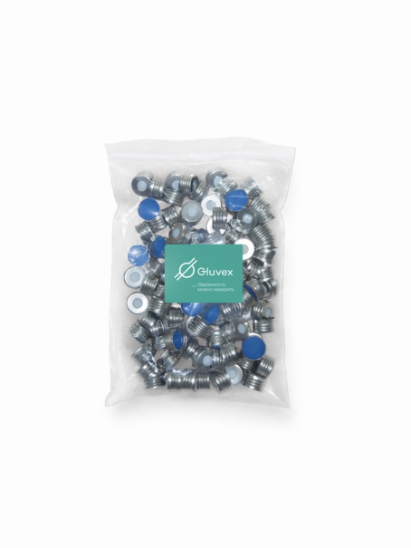 Навинчивающаяся магнитная крышка Gluvex, с септой, DN18, подходит для парофазных виал SLV101M/SLV201M, 100 шт./уп.