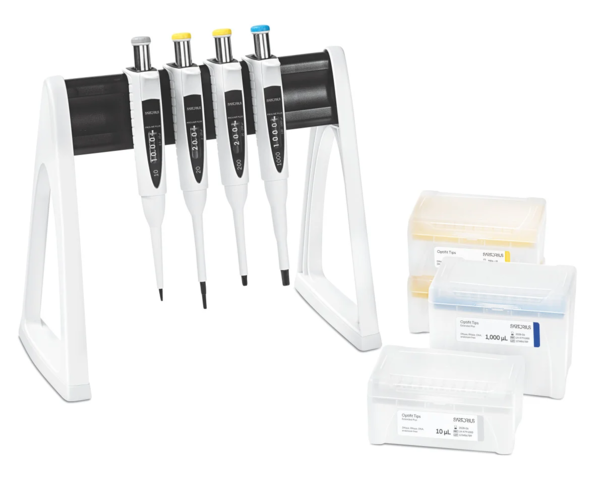 Набор дозаторов Sartorius Proline Plus 4 шт.: одноканальные дозаторы 1–10 мкл, 2–20 мкл, 20–200 мкл и 100–1 000 мкл, со штативом и наконечниками
