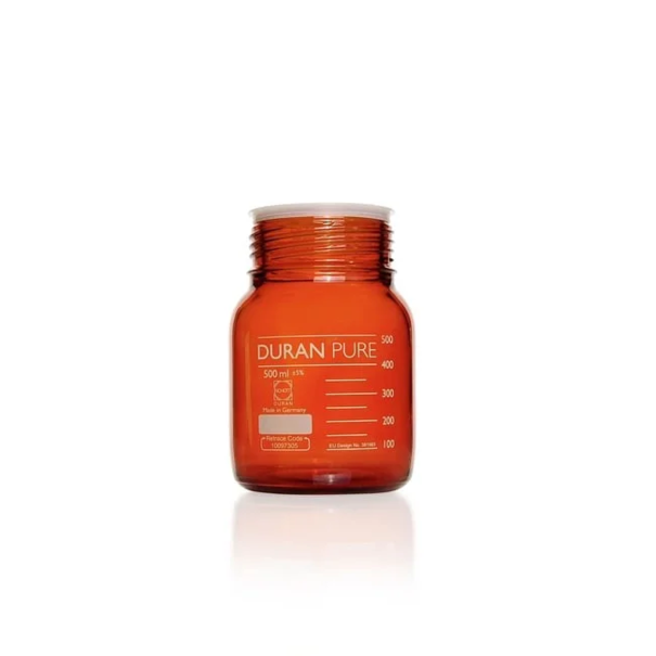Бутыль DURAN PURE, янтарная, градуированная, GLS 80, с пылезащитным колпачком, без крышки и сливного кольца, 500 мл