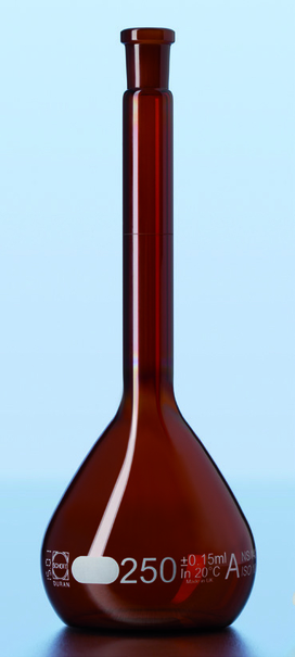 Колба мерная класса А с сертификатом партии янтарное стекло