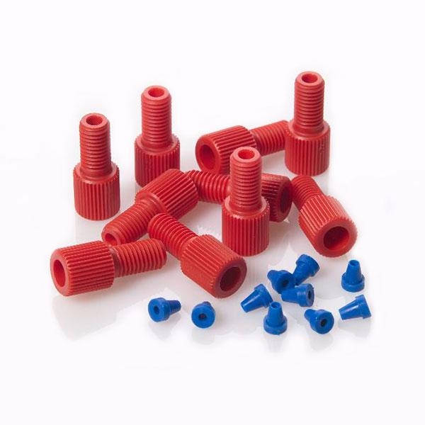 Фитинг 1/4-28 Red Delrin Male Nut/Blue ETFE Ферулла для 1мм 1/16" OD капилляра