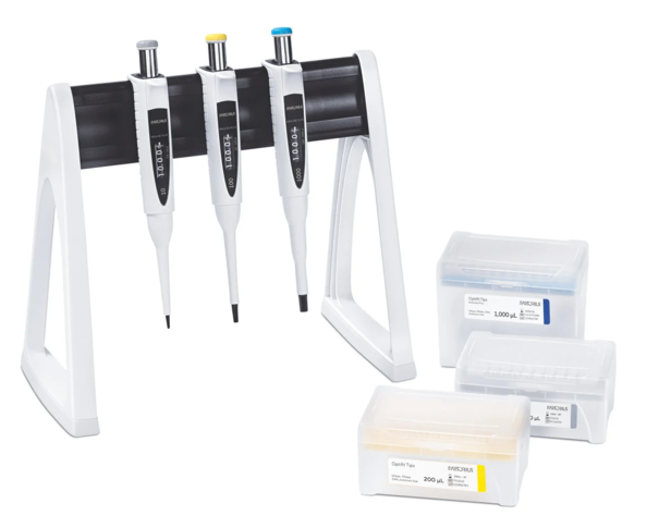 Набор дозаторов Sartorius Proline Plus 3 шт.: одноканальные дозаторы 1–10 мкл, 20–200 мкл и 100–1000 мкл, со штативом и наконечниками