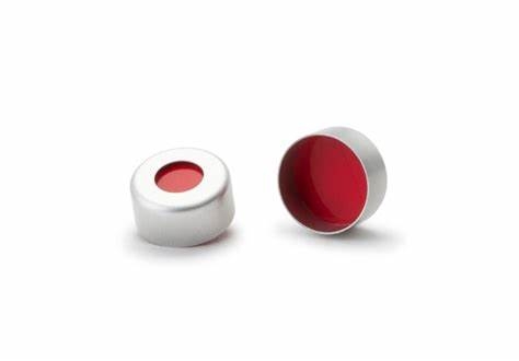 Крышка для обжимной виалы; ND11; С открытым верхом; Серебряный; Септа: PTFE красный / Силикон белый / PTFE красный (100 шт./уп)