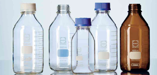 Бутыль лабораторная GL 45 янтарного цвета 100 мл с крышкой
