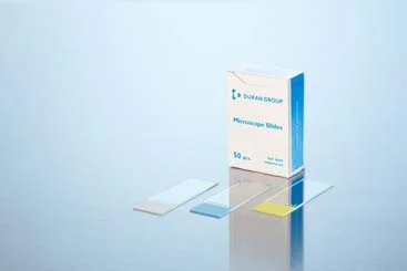 Предметные стекла для микроскопа цветные DURAN® PRINT, шлифованные края 90° со скругленными углами, белые, 26 x 76 x 1,0 мм