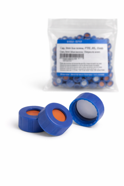 Завинчивающиеся крышки для виал 2 мл, 9-425, PTFE/силикон, синие, 100 шт. в упаковке (Agilent 5182-0717)