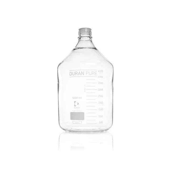 Бутыль DURAN PURE, прозрачная, градуированная, GL 45, с пылезащитным колпачком, без крышки и сливного кольца, 5000 мл