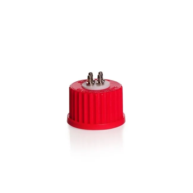 Система соединительной крышки DURAN® GL 32 с красной винтовой крышкой PBT, инертная PTFE, 4 порта (нержавеющая сталь)