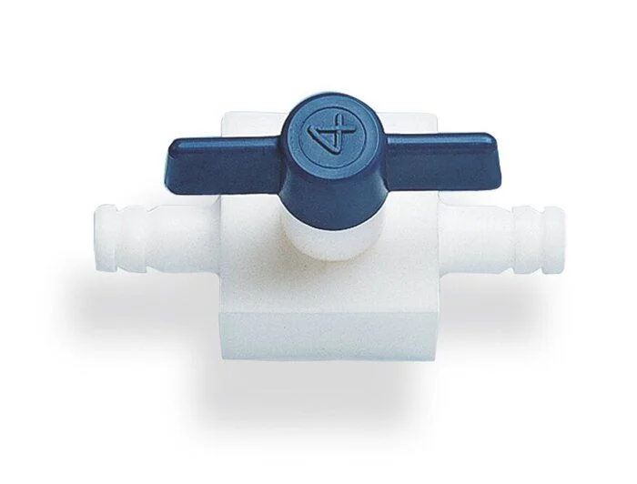 Кран PTFE проходной со штуцерами, диаметр 5 мм