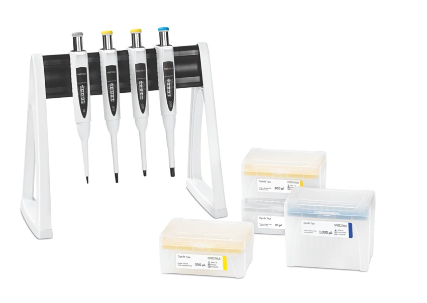 Набор дозаторов Sartorius Proline Plus 4 шт.: одноканальные дозаторы 1–10 мкл, 10–100 мкл, 20–200 мкл и 100–1 000 мкл, со штативом и наконечниками
