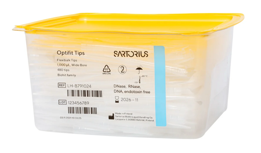 Наконечники Sartorius Optifit 1 мл, с широким отверстием, нестерильные, насыпью, 480 шт.