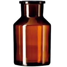 Бутыль для реактивов, широкое горлышко, NS 45/27, янтарная, с пробкой, натриево-кальциевое стекло, 500 мл