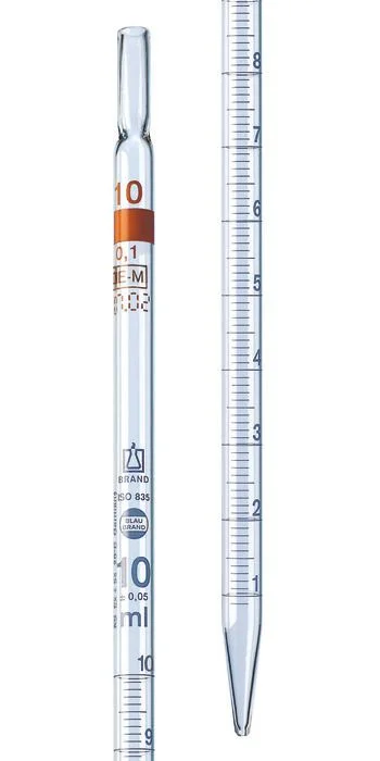 Пипетка градуированная BLAUBRAND, класс AS, тип 3, 10 мл : 0,1 мл, с ватной пробкой, DE-M