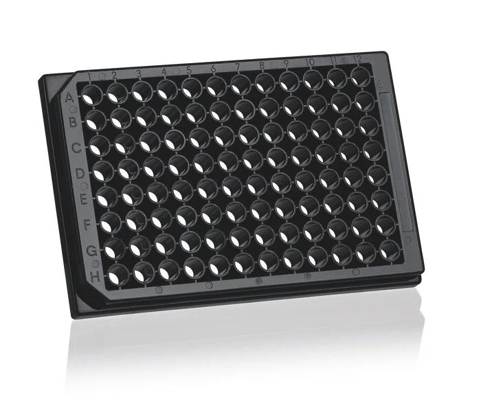 Планшет для культур клеток cellGrade, 96 лунок, PS, чёрный с прозрачным дном, дно F, 330 мкл, с крышкой, стерильный
