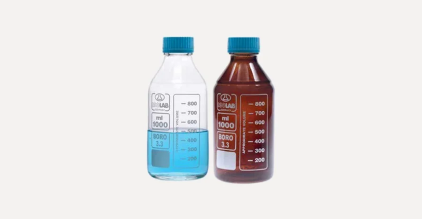 Бутыль ISO, винтовая крышка, средняя горловина, боросиликатное стекло, янтарная, 5000 мл