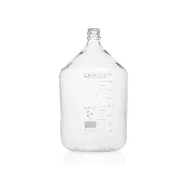 Бутыль DURAN PURE, прозрачная, градуированная, GL 45, с пылезащитным колпачком, без крышки и сливного кольца, 10000 мл
