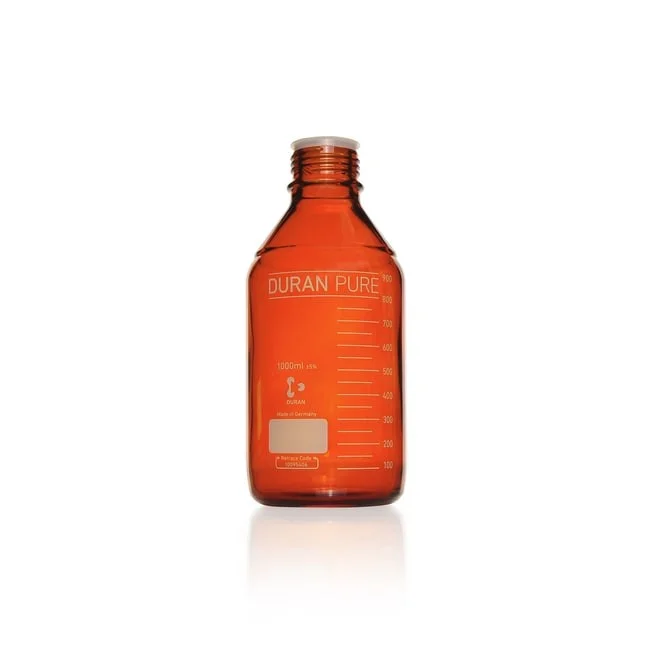 Бутыль DURAN PURE, янтарная, градуированная, GL 45, с пылезащитным колпачком, без крышки и сливного кольца, 1000 мл