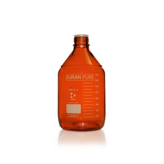 Бутыль DURAN PURE, янтарная, градуированная, GL 45, с пылезащитным колпачком, без крышки и сливного кольца, 2000 мл