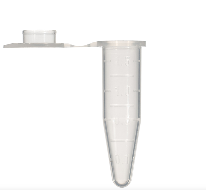1.5 мл прозрачная микроцентрифужная пробирка Gluvex,V-образное дно, защелкивающаяся крышка, 10000 шт./уп.