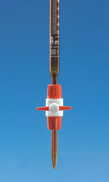 Бюретка компактная SILBERBRAND, класс B, 50 мл : 0,1 мл, кран PTFE, янтарное стекло