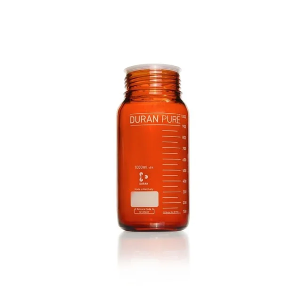 Бутыль DURAN PURE, янтарная, градуированная, GLS 80, с пылезащитным колпачком, без крышки и сливного кольца, 1000 мл