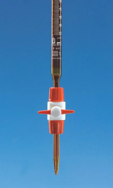 Бюретка компактная SILBERBRAND, класс B, 25 мл : 0,1 мл, кран PTFE, янтарное стекло