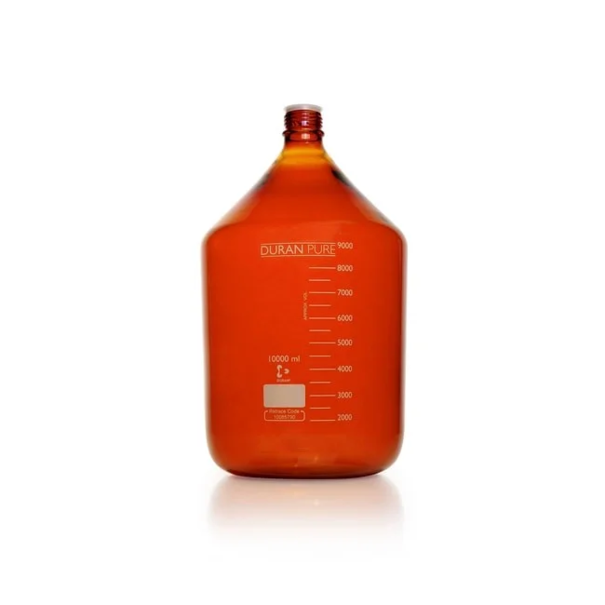 Бутыль DURAN PURE, янтарная, градуированная, GL 45, с пылезащитным колпачком, без крышки и сливного кольца, 10000 мл