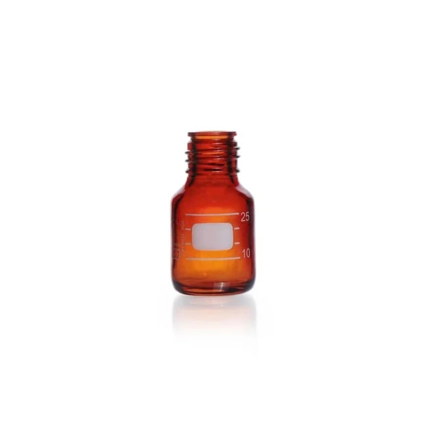 Бутыль лабораторная стеклянная DURAN® protect, пластиковое покрытие (PU), янтарная, без винтовой крышки и сливного кольца, 25 мл