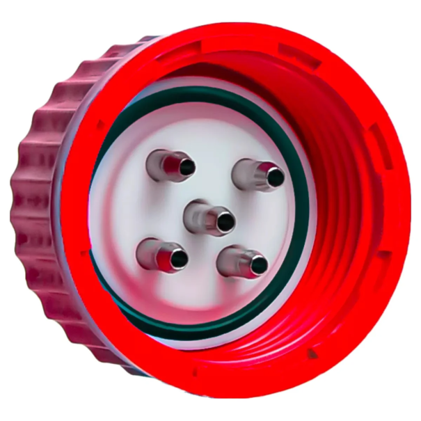 Система соединительной крышки DURAN® GL 45 с красной винтовой крышкой PBT, вставка PTFE, 5 портов (нержавеющая сталь)