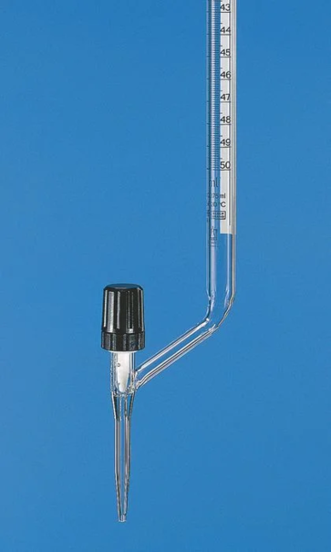 Бюретка SILBERBRAND, класс B, 10 мл : 0,02 мл, с боковым краном, кран PTFE, полоса Шеллбаха