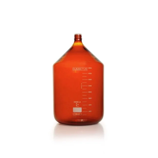 Бутыль DURAN PURE, янтарная, градуированная, GL 45, с пылезащитным колпачком, без крышки и сливного кольца, 20000 мл