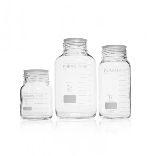 Бутыль DURAN PURE, прозрачная, градуированная, GLS 80, с пылезащитным колпачком, без крышки и сливного кольца, 10000 мл
