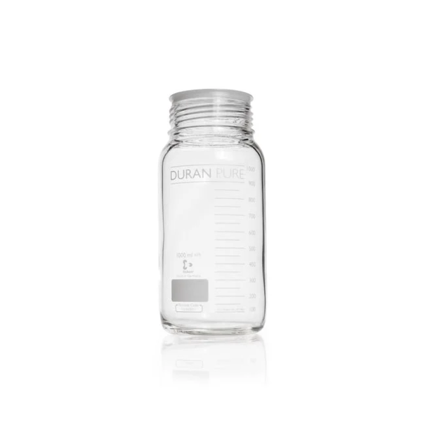 Бутыль DURAN PURE, прозрачная, градуированная, GLS 80, с пылезащитным колпачком, без крышки и сливного кольца, 1000 мл