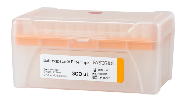 Наконечники с фильтром Sartorius Safetyspace 300 мкл, нестерильные, в штативах, 960 шт.