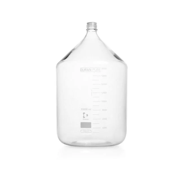 Бутыль DURAN PURE, прозрачная, градуированная, GL 45, с пылезащитным колпачком, без крышки и сливного кольца, 20000 мл