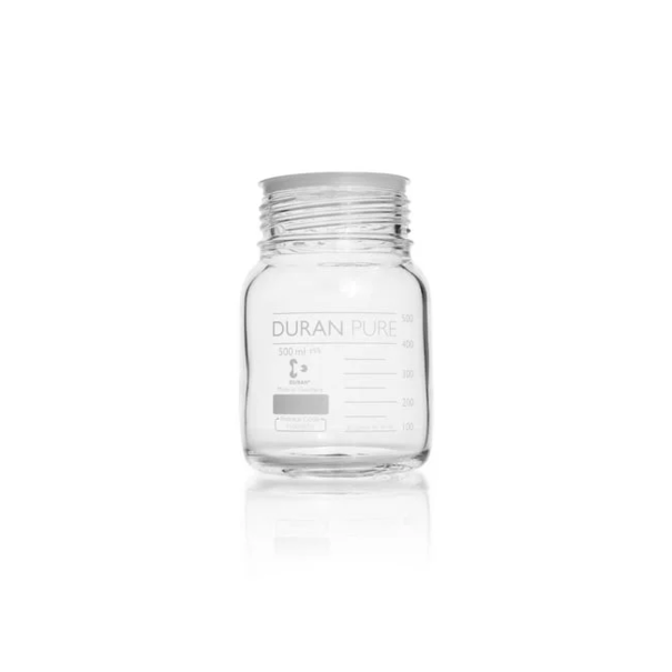 Бутыль DURAN PURE, прозрачная, градуированная, GLS 80, с пылезащитным колпачком, без крышки и сливного кольца, 500 мл