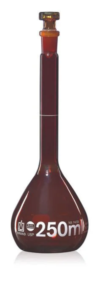 Колба мерная BLAUBRAND, класс A, 50 мл, NS 12/21, стеклянная пробка, янтарное стекло, с партийным сертификатом, DE-M