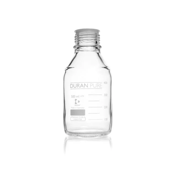 Бутыль DURAN PURE, прозрачная, градуированная, GL 45, с пылезащитным колпачком, без крышки и сливного кольца, 500 мл