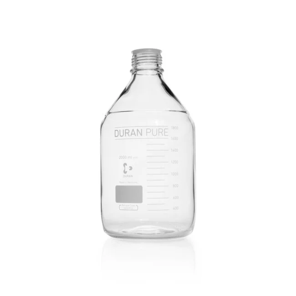 Бутыль DURAN PURE, прозрачная, градуированная, GL 45, с пылезащитным колпачком, без крышки и сливного кольца, 2000 мл
